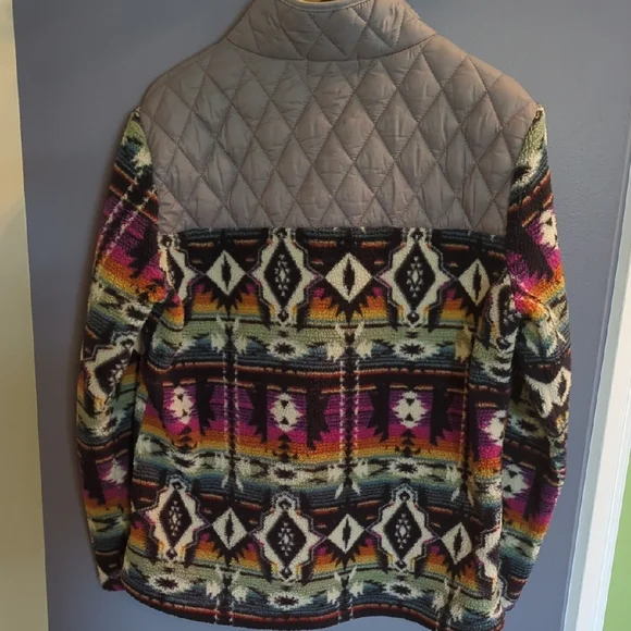 Gray and Yellow Geometric Bomber Jacket with Quilted Design - Picture 6 of 6